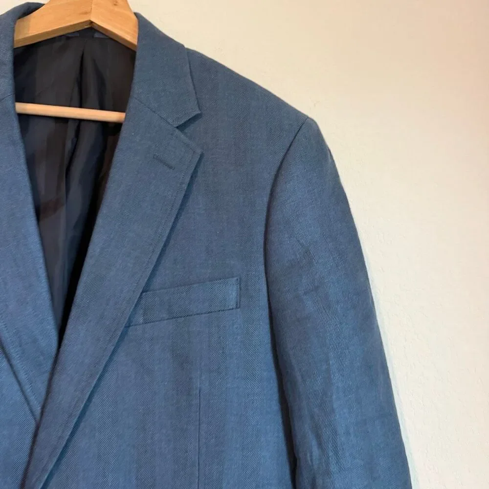 J. Crew Blue Linen Herringbone Thompson University Blazer Jacket Men's Size 40R